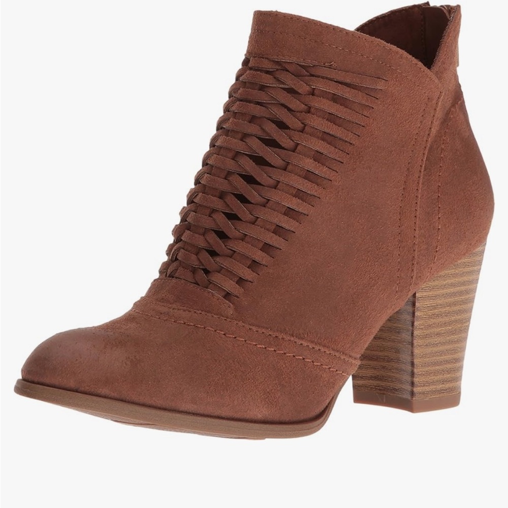 EUC Fergalicious Brown‎ Patterned Block Booties Size 10
